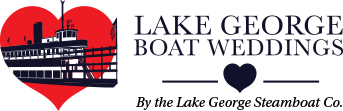 Lake George Boat Weddings Logo with a red heart