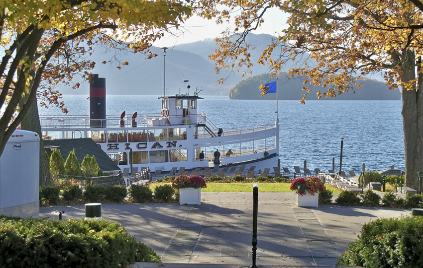 The Vessel Mohican docked for boarding in a fall scene